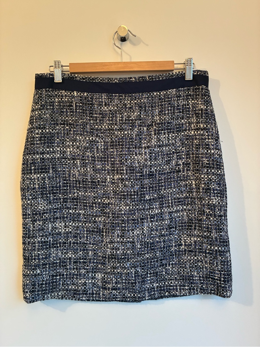 Brooks Brothers Tweed Wool Blend Straight Mini Skirt Italian Fabric Navy 10